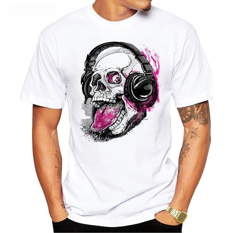 New Arrivals 2021 TEEHUB Cool Men's Fashion Raspberry Skull With Headphones Design T-Shirt Short Sleeve O-neck Tops Hipster Tee