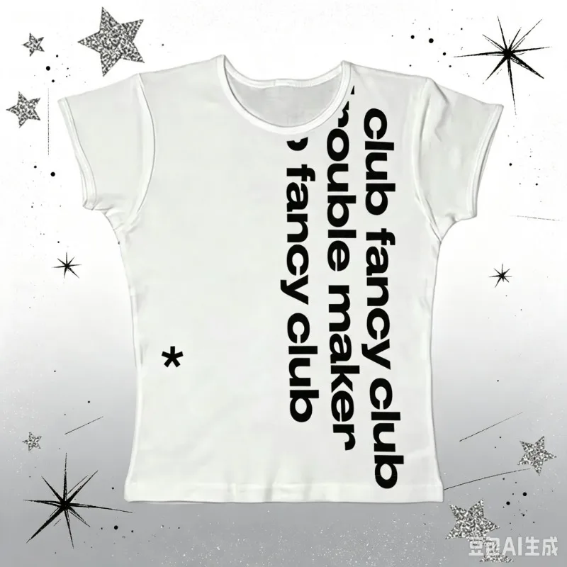 2026 Trendy Women's Summer T shirt Y2K Harajuku Style Vertical Letter Star Print Crew Neck Short Sleeve Streetwear Daily Tees