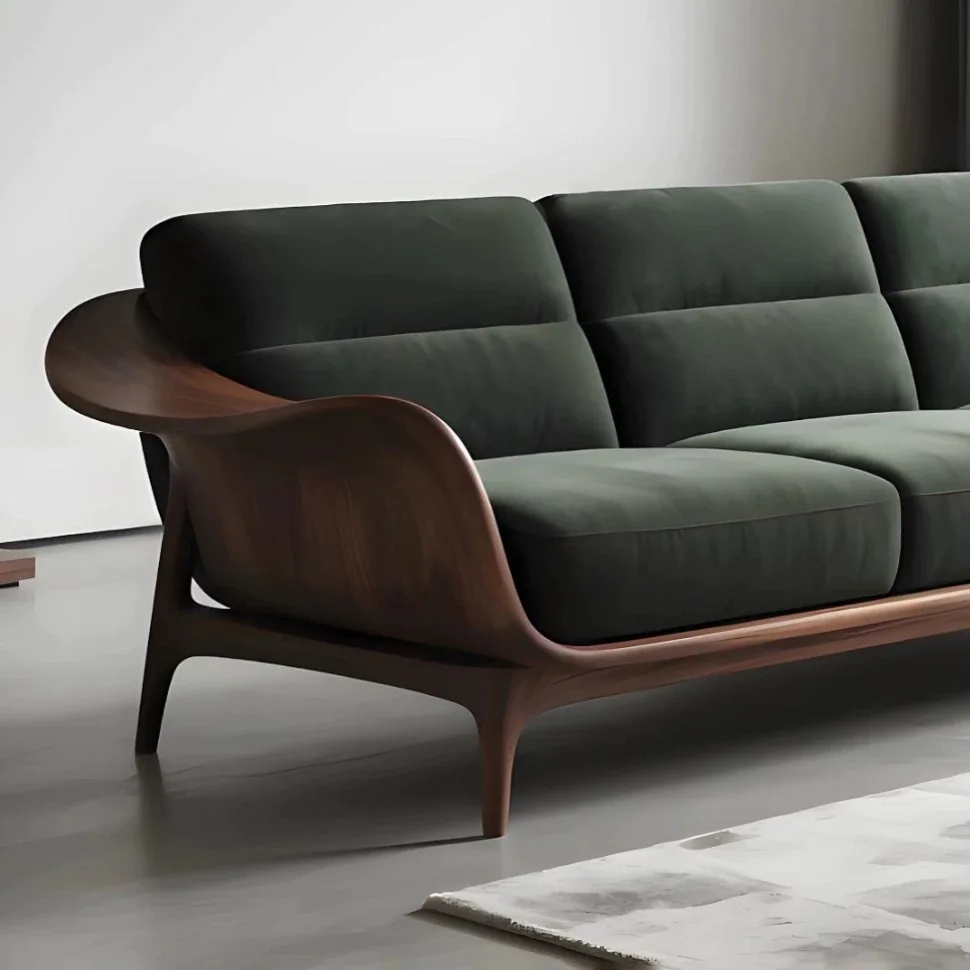 #Modern Three Seat Upholstered Wood Square Living Room Sofa Architectural Frame Design for Luxury Residences Hotel Apartments