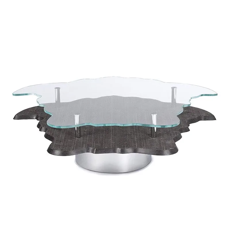 Italian light luxury coffee table, high-end living room art furniture, tempered glass, marble special-shaped coffee table