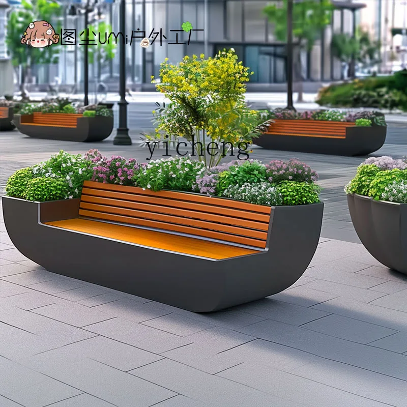 YFY  outdoor stainless steel flower box seat combination square leisure waiting chair municipal flower slot flower stand
