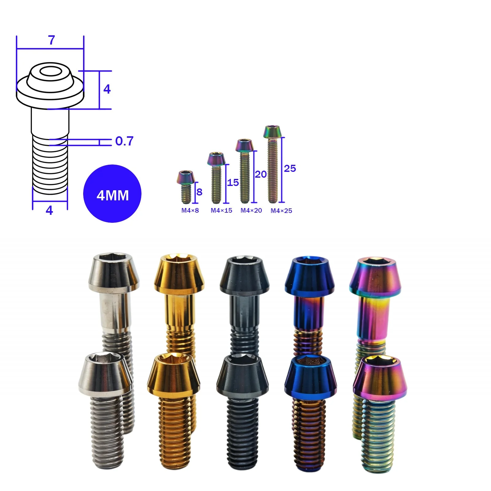 Titanium Bolt M4 x 8 15 20 25mm Screw for MTB Road Bicycle Seatpost Headset Brake - Bike Hardware Accessory