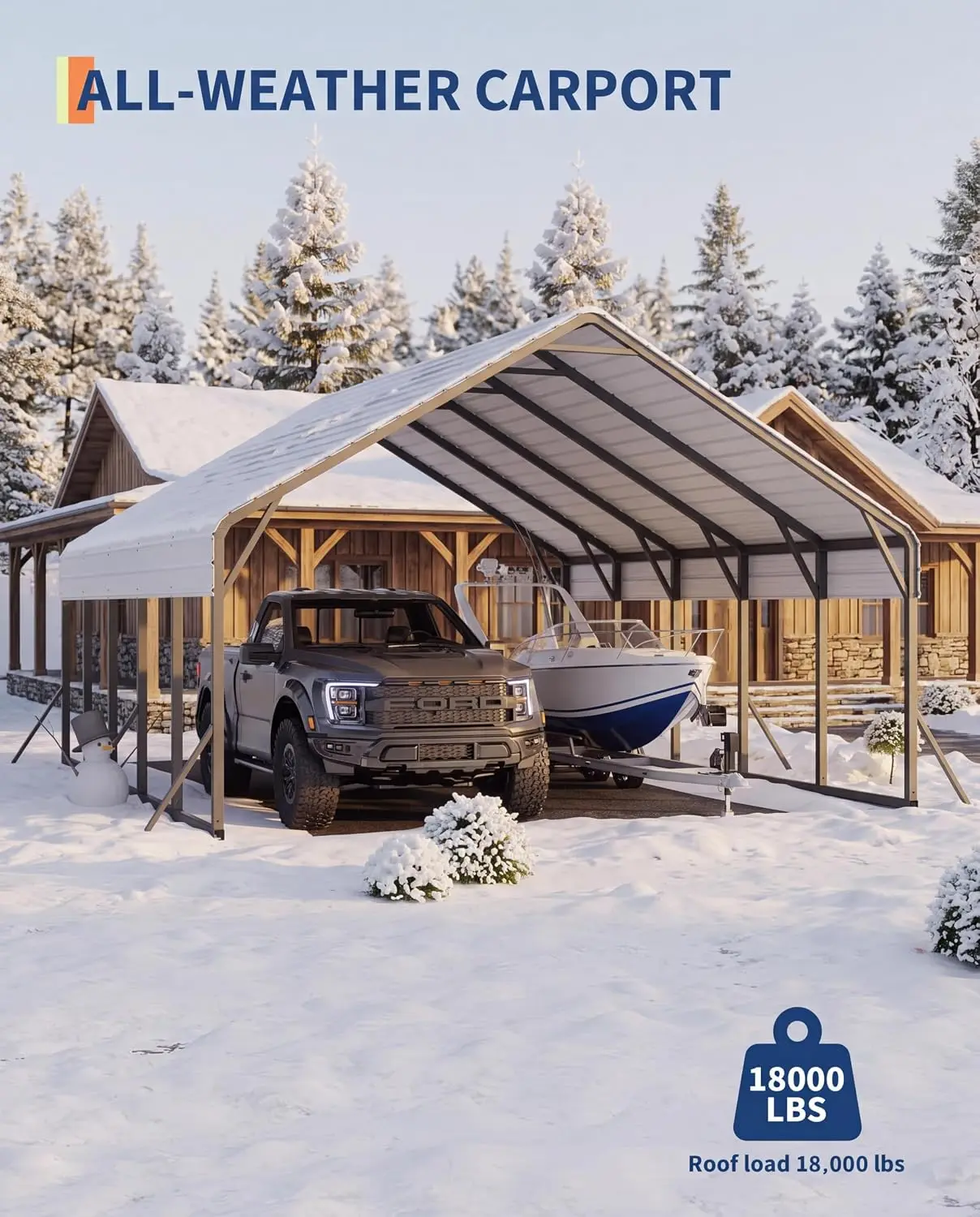 20'x25'x13' Metal Carport for 2 Cars, White, Customized