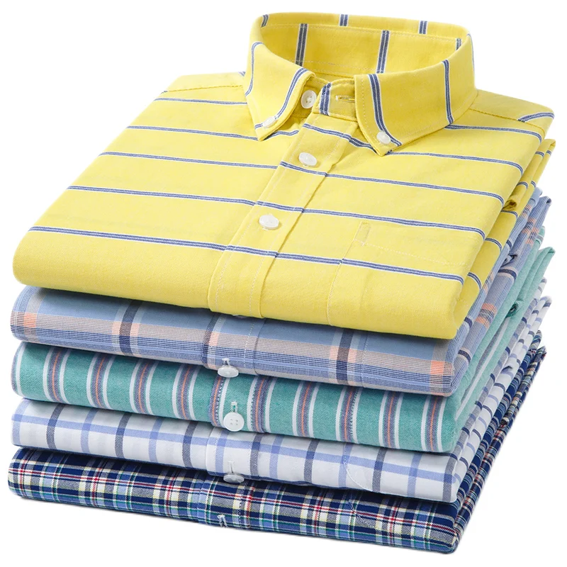 

Men Oxford Cotton Casual Dress Shirts Spring Autumn Trendy Striped Clothes Single Breasted 100% Pure Cotton Long Sleeve Shirts