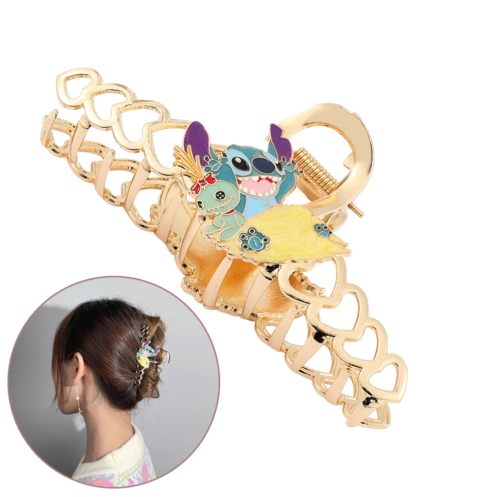 Anime Cartoon Lilo & Stitch Metal Hair Claw Elegant Gold Stitch Hair Clips Barrette Crab Headband Ponytail Clip Headwear