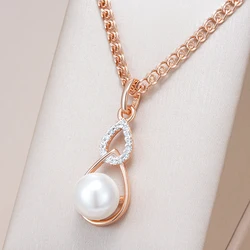 Kinel Luxury 585 Rose Gold Silver Color Mix Pendant Necklace for Women Unique Geometric Pearl Pendant Wedding Jewelry 2024 New