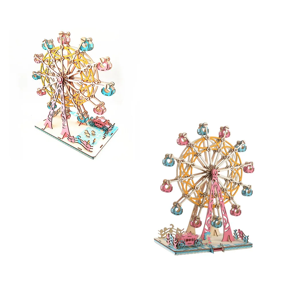 3D Wooden Ferris Wheel Puzzle Colorful DIY Assemble Educational Gift Creative Wooden Puzzles for Kids Children Hand Eye