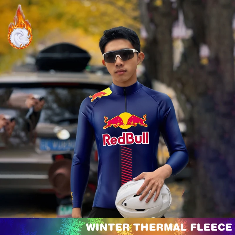

Red Bull Mens Cycling Clothes Thermal Fleece Jersey Men 2025 Winter Man Bike Clothing Men's Bicycle Bib Bicycles Suit Road Set