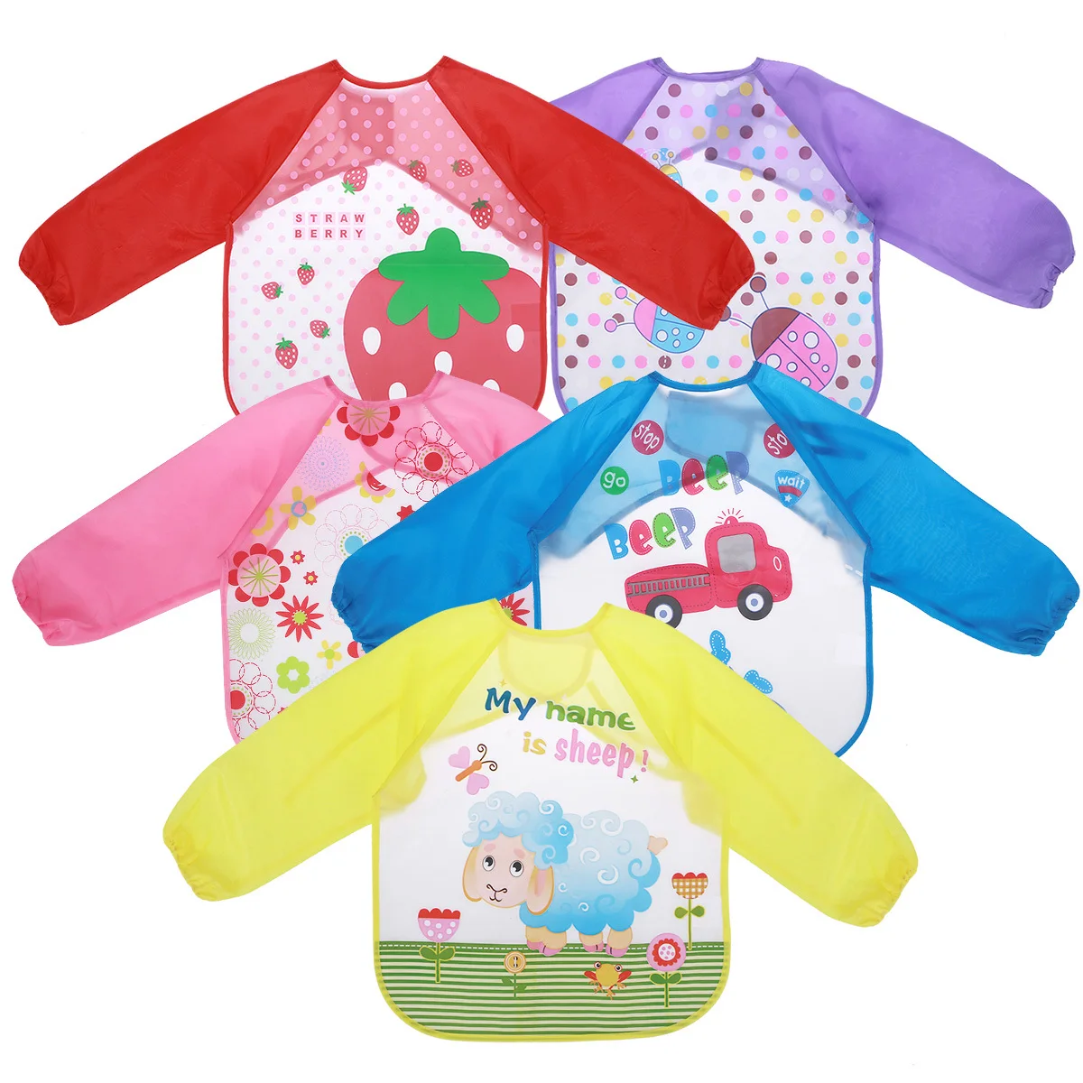 

5 pcs Waterproof Baby Bibs Cartoon Toddler Apron Kid Painting Smock Washable Stain Resistant Lunch Feeding Eva Sleeve Bibs