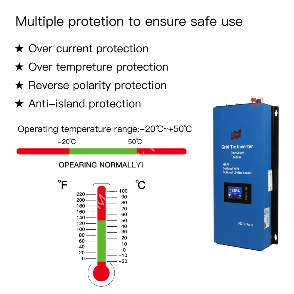 2000W 185V-265VDC  Solar Grid Connected Current Limiting Micro Inverter, Optional WiFi, Used for Solar Power Generation Systems