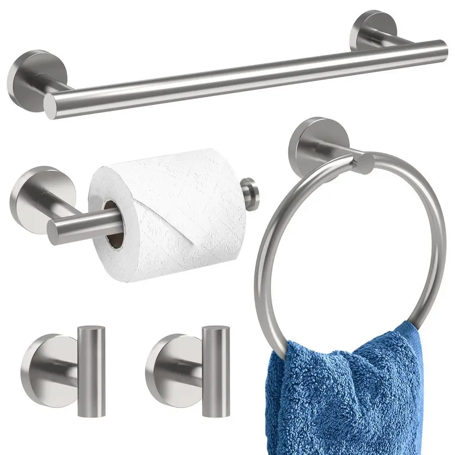 

Никелевые аксессуары для ванной комнаты, набор оборудования для ванной комнаты, набор держателей для полотенец из нержавеющей стали SUS304, набор полотенец 16 дюймов, 5 шт.