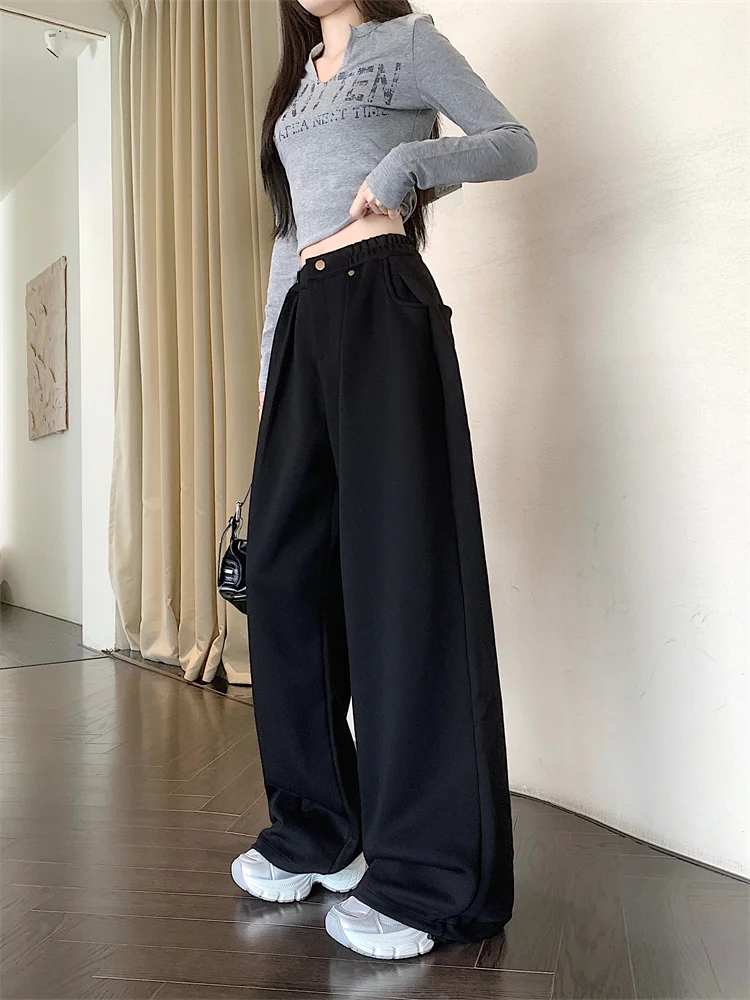 2025 pantalones sueltos de peso pesado con cuchillo de plátano para hombres y mujeres, pantalones de chándal informales plisados adelgazantes americanos drapeados ey, pantalones de chándal juveniles de primavera