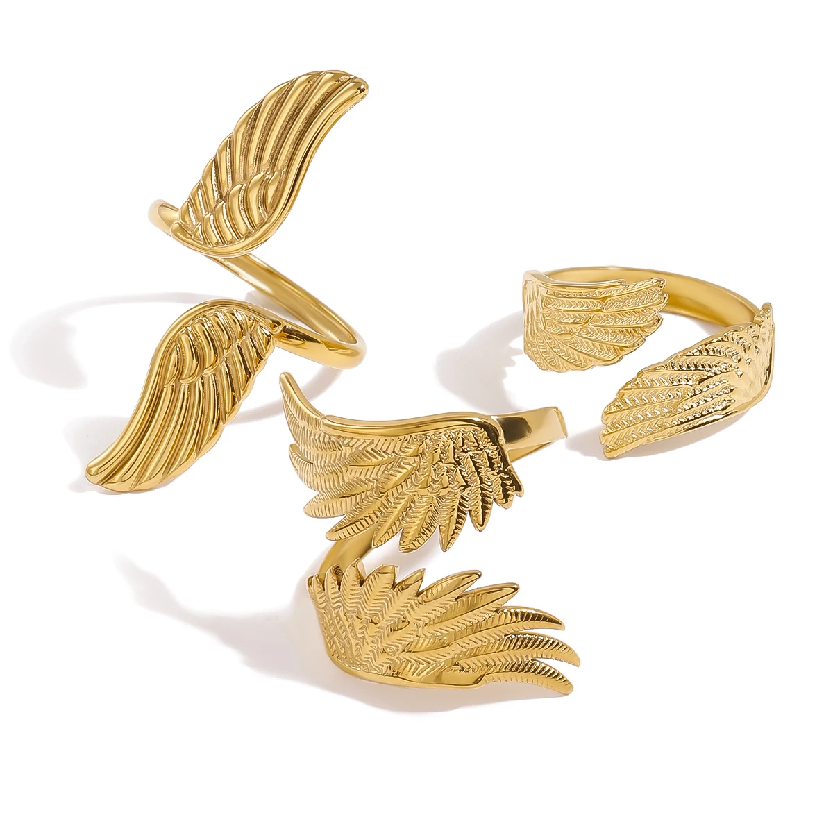 18K Gold Plated Stainless Steel Peace Dove Wings Feathers Open Ring ​Women Niche Light luxury Anti Allergic Jewelry