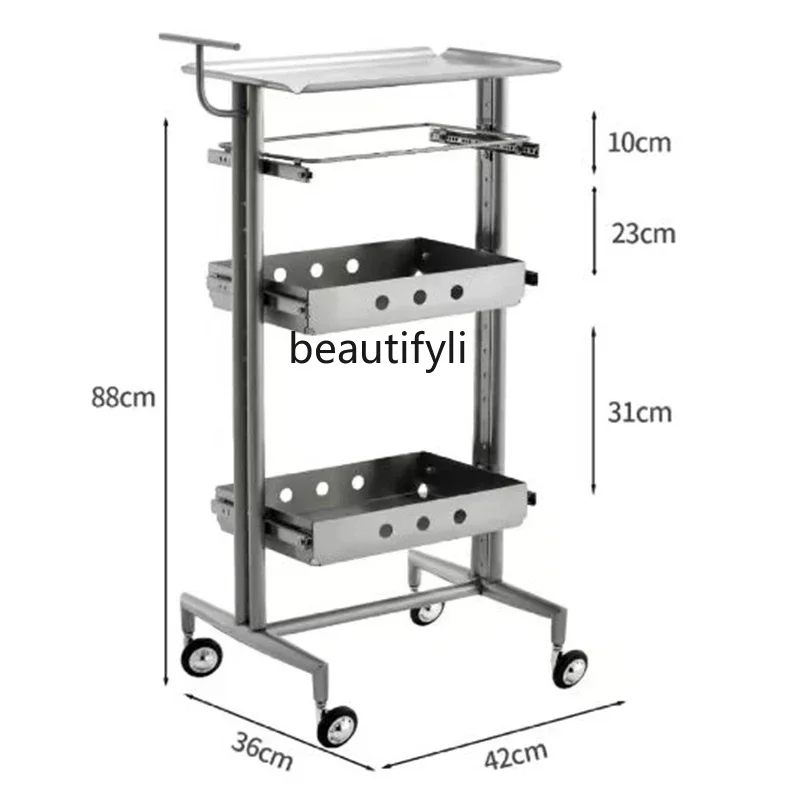 Stainless steel cart rack barber shop storage rack tool perm and dyeing cart