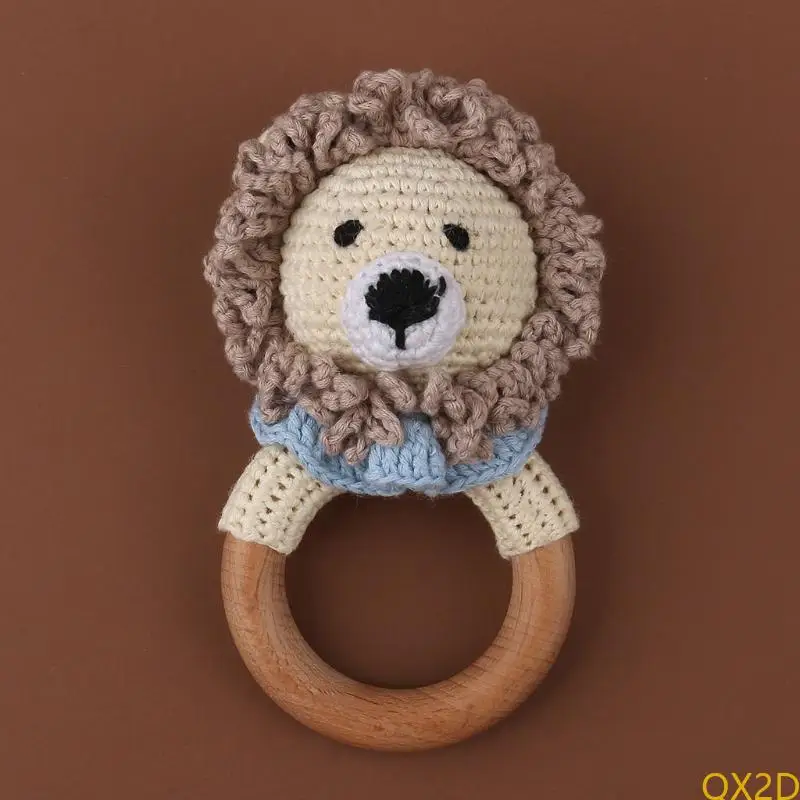 QX2D Baby Teether Ring Cotton Thread Crochet Animal Rattle Newborn Teething Gift