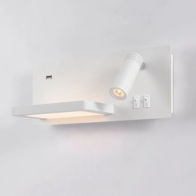 Multifunction LED Reading Interior Wall Light With USB Charging Switch Bedside Wall Lamps Hotel Home Decor Lighting