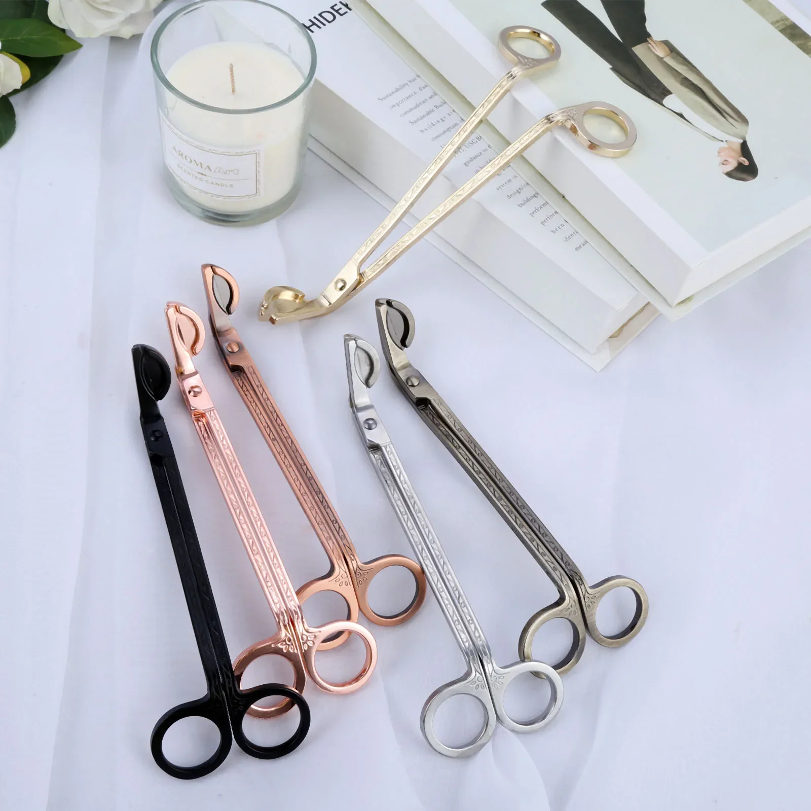 1Pc Candle Wicks Trimmer Stainless Steel Candle Scissors Cutter Snuffers Semicircular Decorative Tools Candle Accessory 6 Colors