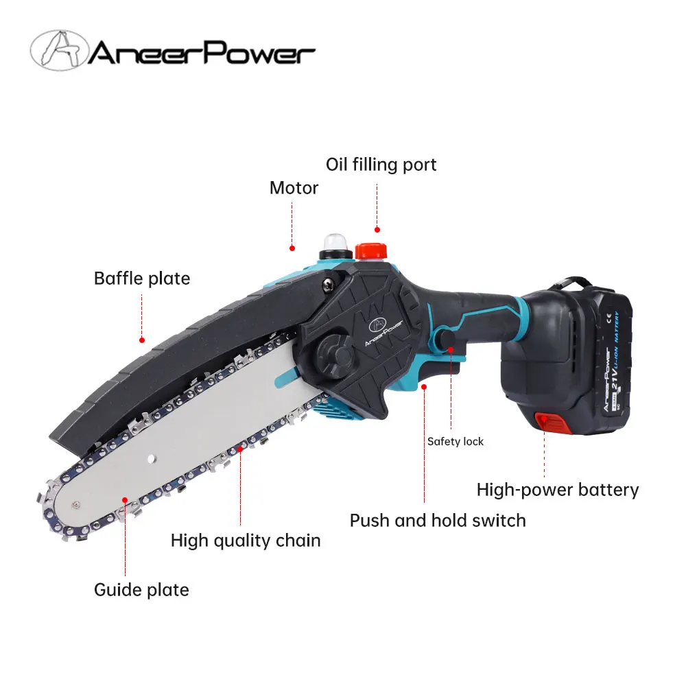 21V Brushless Chain Chainsaw 6 Inch Cordless Strong Woodworking Garden Cutting Tools For Makita Battery Electric Chain Saw.