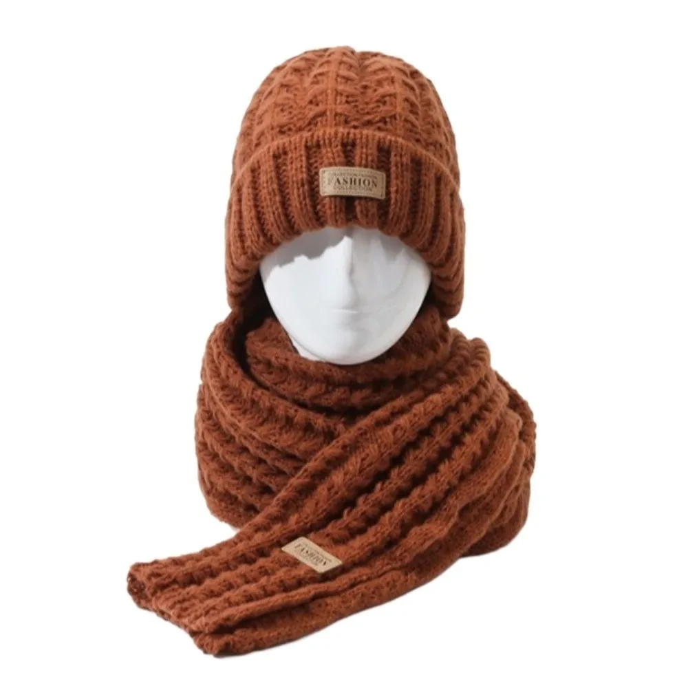 2 pezzi alla moda antivento cappello lavorato a maglia sciarpa stile coreano addensare collo guardia cappello set semplice peluche sciarpa calda coppia