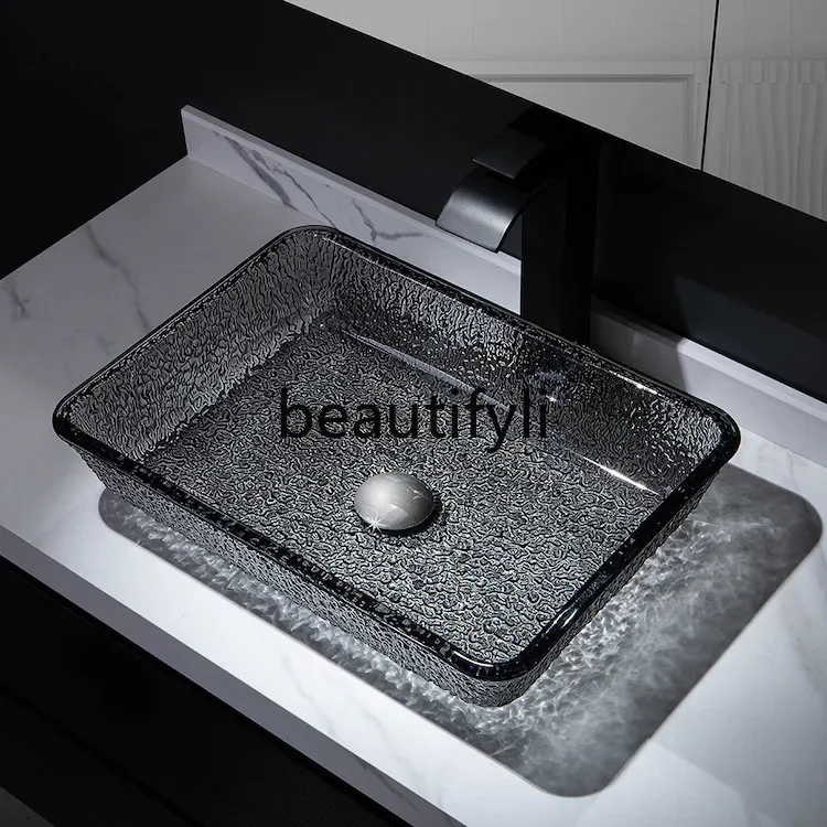 

ss Die-cast glass wash basin rectangular toilet counter basin crystal art black