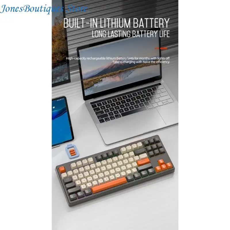 Wireless Mechanical Keyboard, BT5.0/2.4GHz Type-C Modes Rechargeable Mechanical Keyboard with Keys RGB Light W8KE