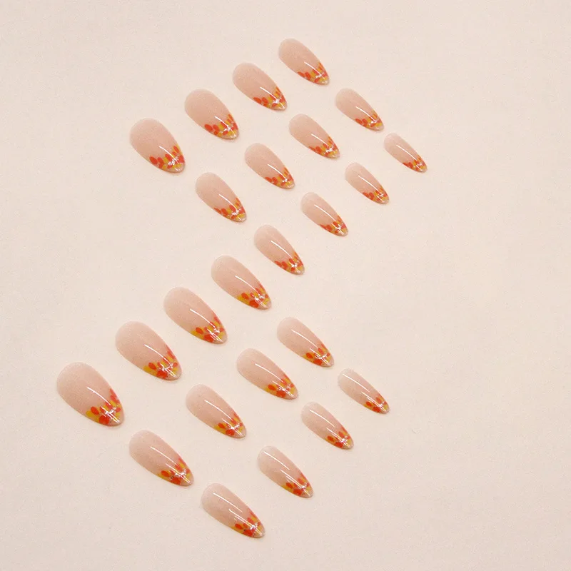 Faux ongles français à paillettes de feuilles d'automne, 24 pièces, en jaune pâle et Orange d'automne, cadeau parfait pour femmes et amis