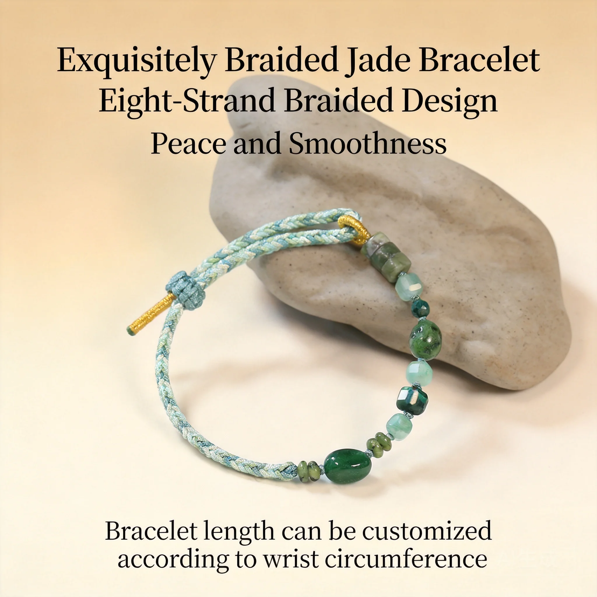 

Chinese Style Lucky Aventurine Jade Handmade Braided Bracelet For Women Adjustable Good Fortune Blessing Beaded Bracelet Ethnic