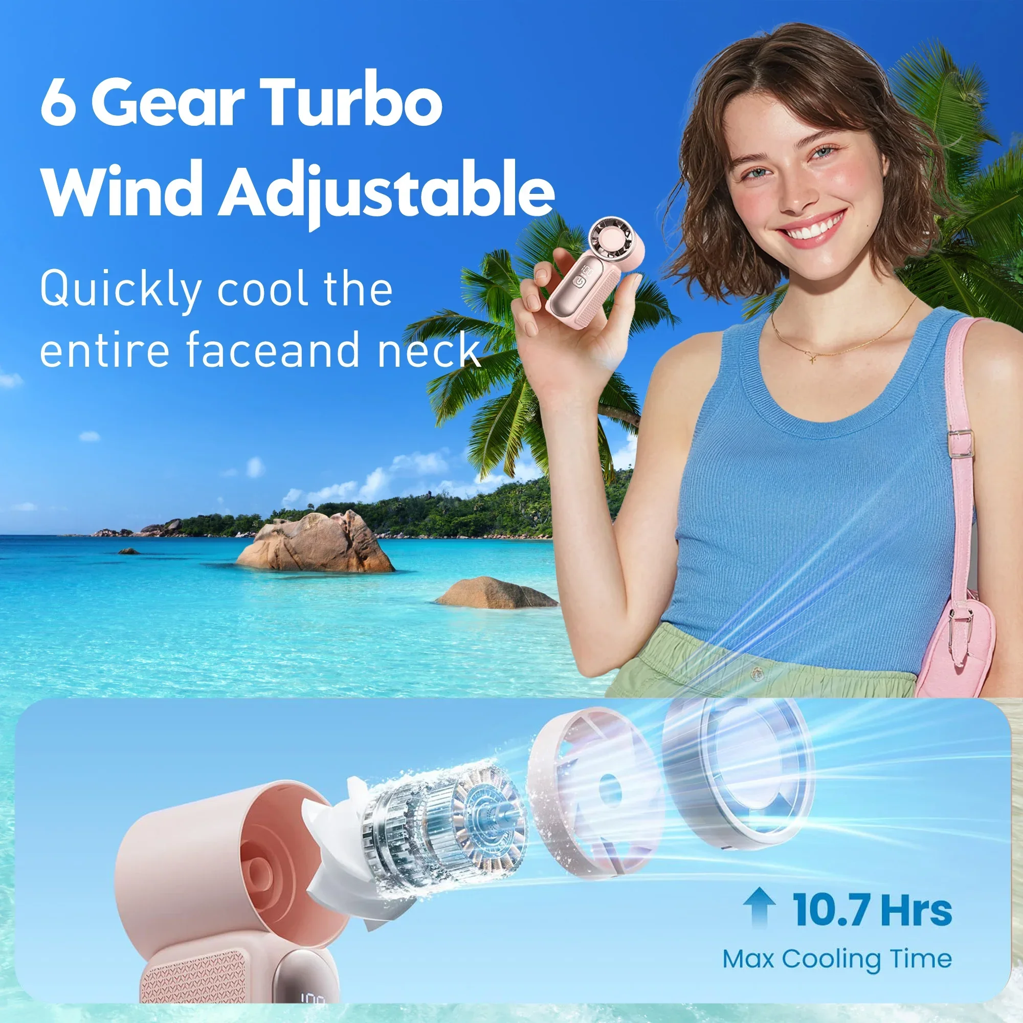 Handheld Mini Fan 5 Speed Adjust Type C Rechargeable Portable Fan Digital Display Desktop Fan Outdoor Use