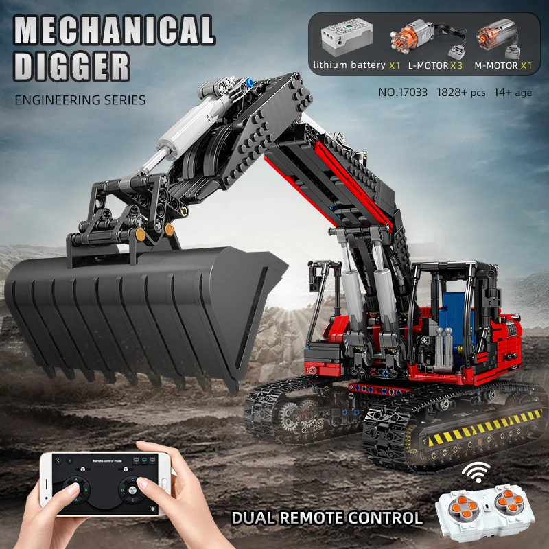 Mould King 17033 Technical Car Toys App RC Motorized Excavator Toy Assembly Model MOC Building Blocks Bricks Kids Birthday Gifts