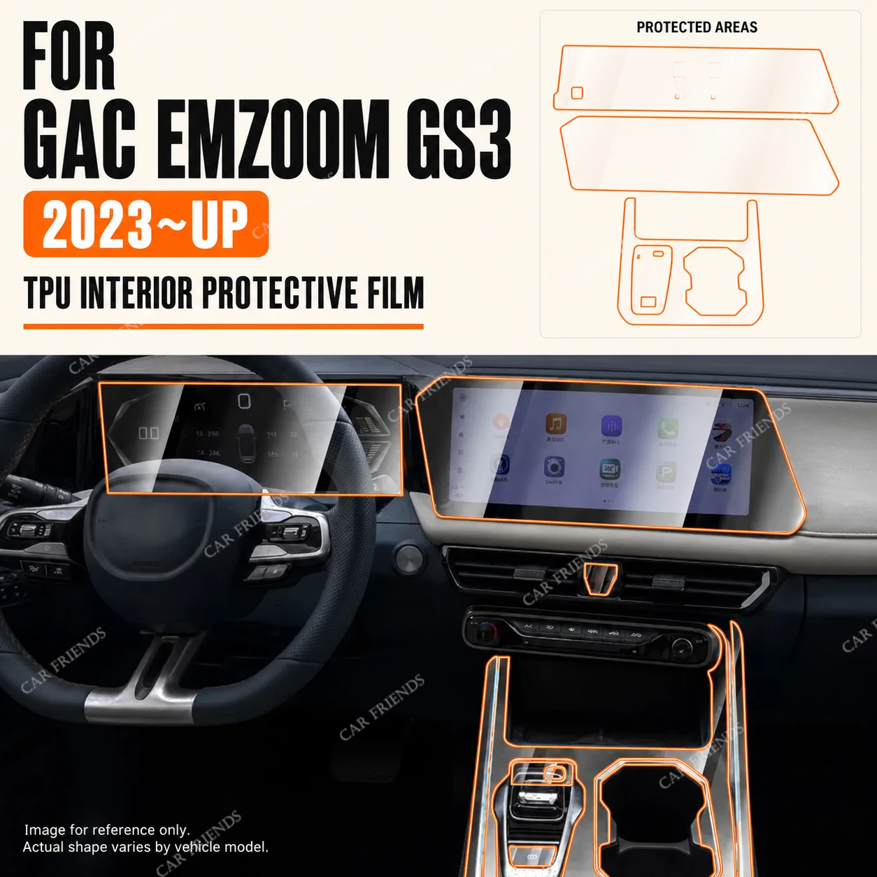 For GAC EMZOOM GS3 2023 2024 Transparent TPU Interior Protective Film for Central Control Screen GPS Navigation Anti Scratch
