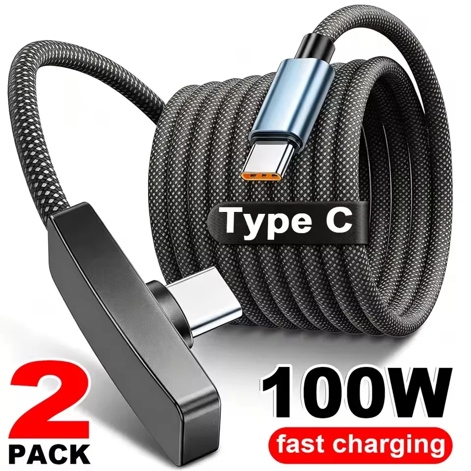 90 Degree USB Type C Cable 100W Quick Charging Data Transfer Cables Portable Right Angle USB-C Wire For IPhone Xiaomi Huawei New