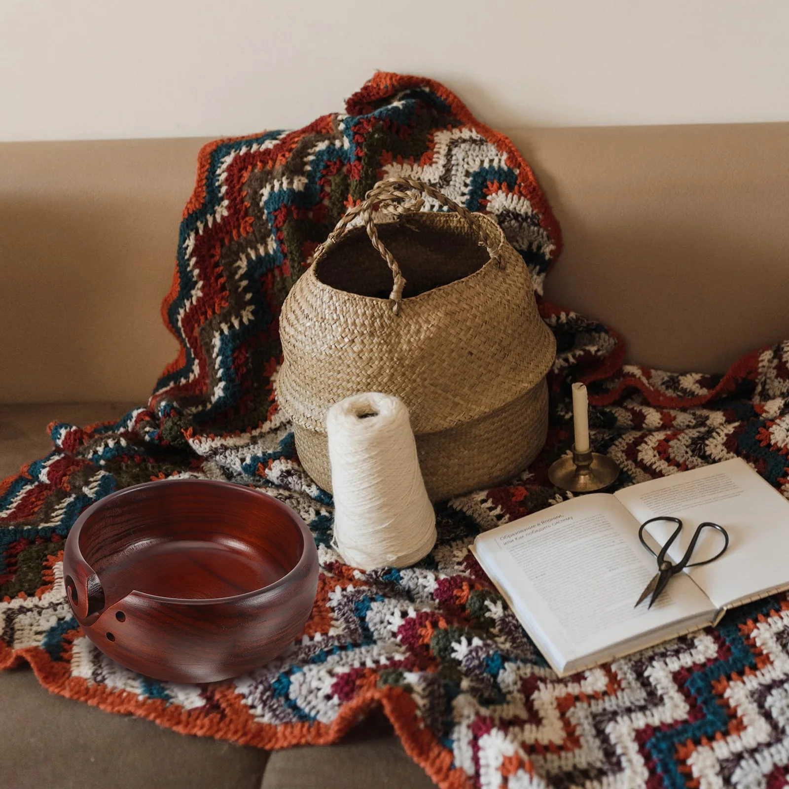 

Thickened Wood Yarn Storage Bowl Practical Crochet Holder Vintage Inspired Knitting Organizer