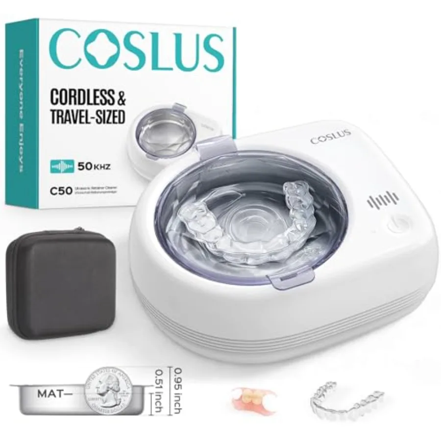 

C50 Sonic Retainer Cleaner Machine: Cordless Professional Dental Cleaning Pod for Retainer Aligner Night Guard Deep Cleaning -