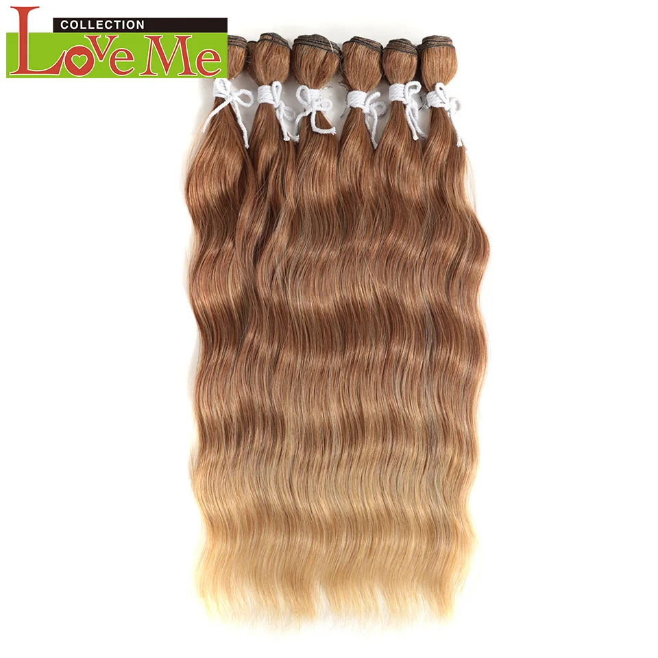 LOVE ME Water Wave Hair Bundles Synthetic Hair Extensions Ombre Blonde Brown Cosplay Weave Hair Bundles 20 inch 6Pcs Hair