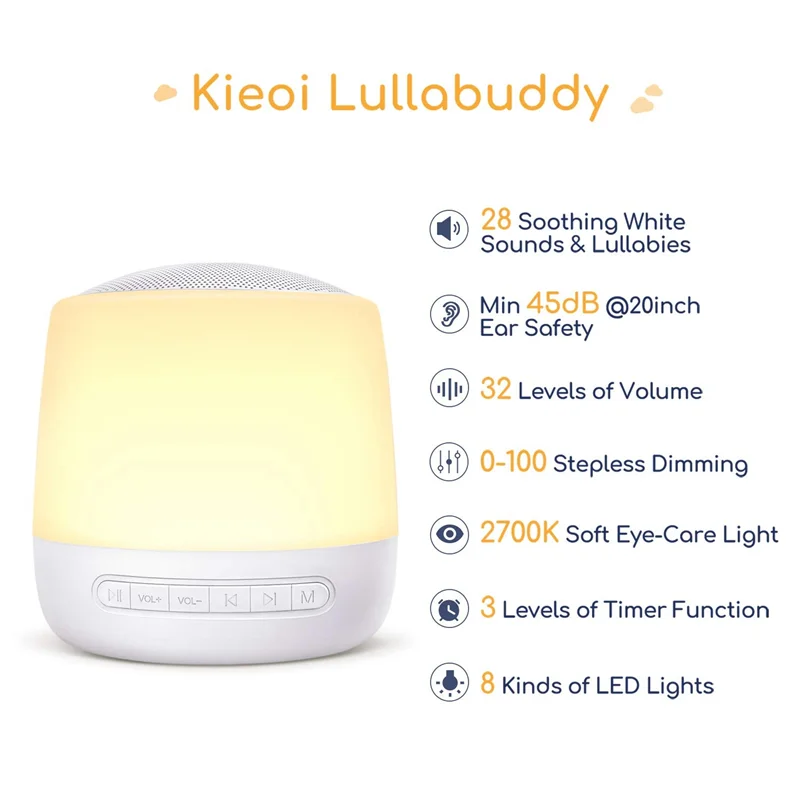 Máquina de ruído branco com luz noturna, sons calmantes, temporizador e função de memória 28 sons sonoros 32 níveis de volume