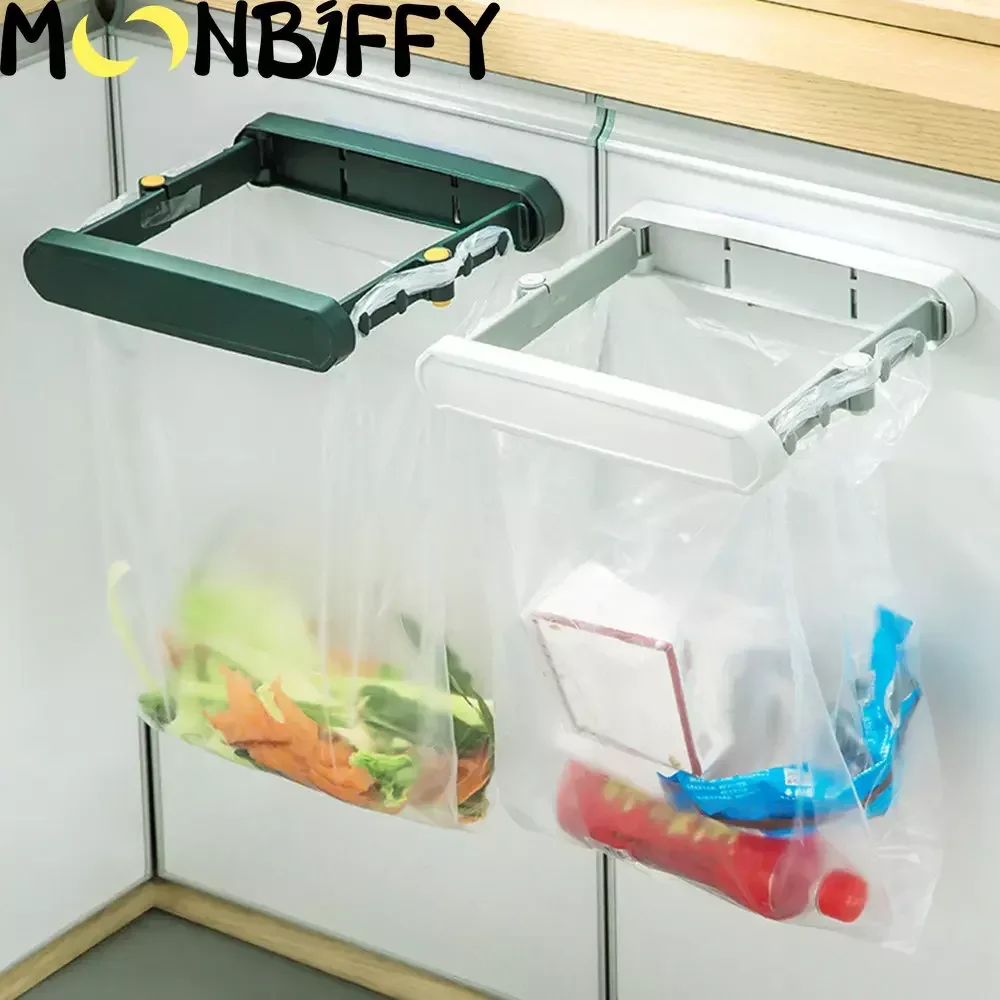 Wall Mounted Garbage Bag Holder Punch-free Foldable Hanging Trash Bag Storage Rack Basin Stand Towel Rack Kitchen Organizer