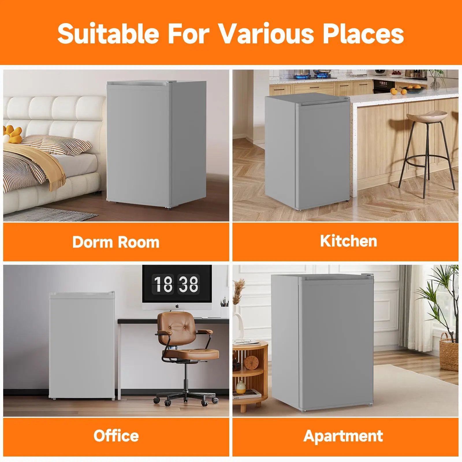 ثلاجة صغيرة 4.3 قدم مكعب مع فريزر باب واحد درجة حرارة قابلة للتعديل منخفضة الضوضاء ثلاجة مدمجة لغرفة النوم والمكتب RV