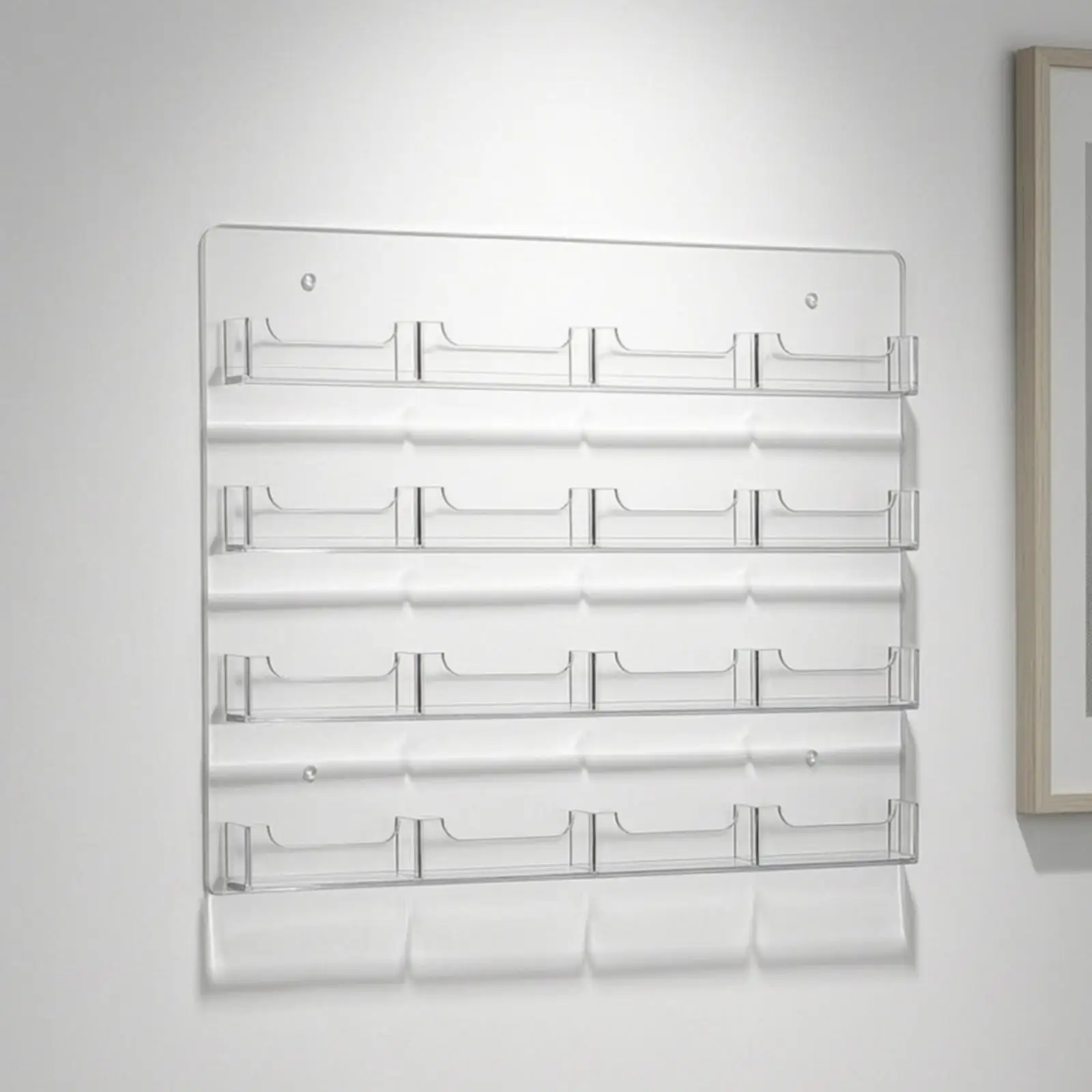 Acrylic Wall Card Holder with Visible Front Pockets for Office Desk Organization and Pen Storage