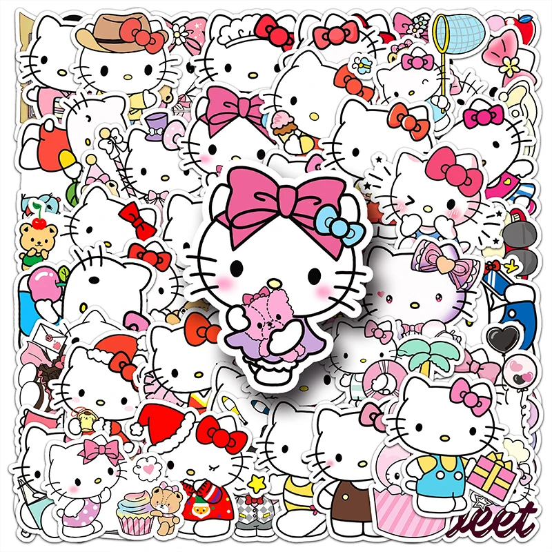 50 Sheets Sanrio Hello Kitty Sticker Cute Diy Kawaii Kuromi Cup Phone Case Storage Box Diary Decoration Stickers Bag Toys Girls