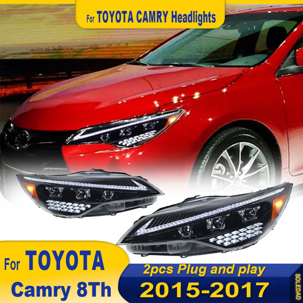 Car Accessories For Toyota Camry 2015 2016 2017 Front DRL Headlight Dynamic Turn Signal Highlight LED Projector Lens Animation