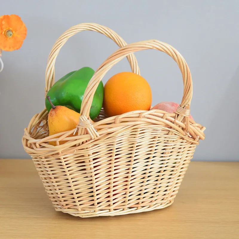 

LH Kitchen Storage Basket Willow Weaving Portable Vegetable Basket Fruit Picking Sundries Basket