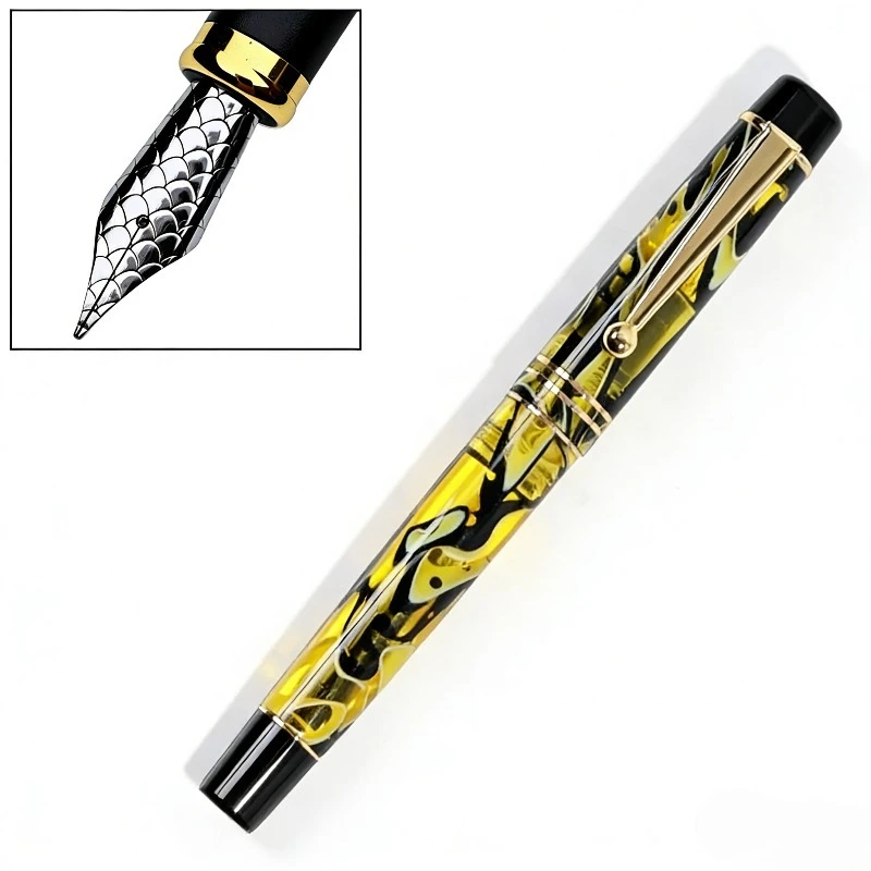 2026 BALAOYE Luxury Long Knife Pen Hard Rubber Fountain Pen Hand-polishing of Stainless Steel Tip Fish Scale M 0.7 Bent Nib Pebs