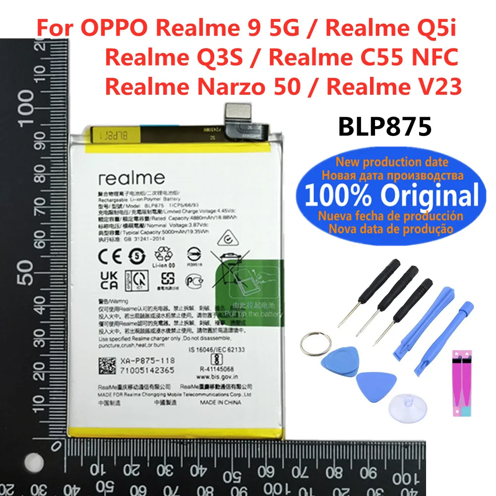 

Original BLP875 5000mAh Battery For OPPO Realme 9 5G / Realme Q3S / Realme C55 / Realme Narzo 50 High Quality Phone Bateria