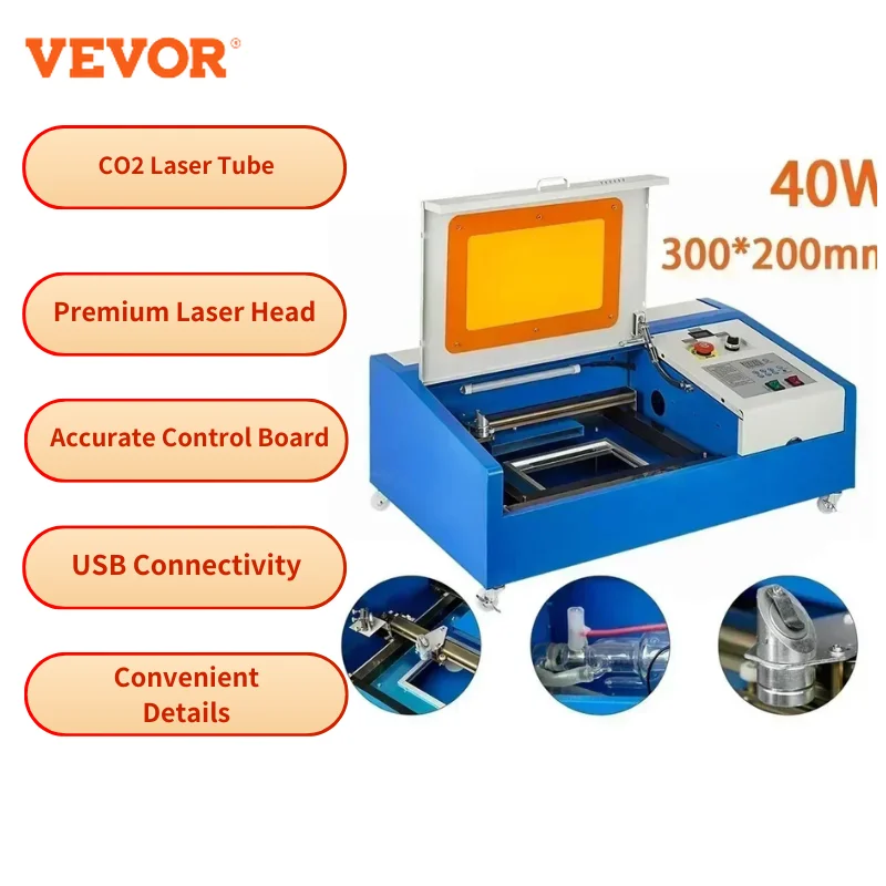

VEVOR 40W CO2 Laser Engraving and Cutting Machine, 220V Desktop, USB Direct Connection, Cooling System Included