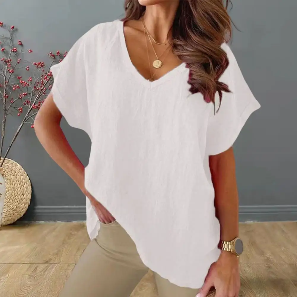 Frauen Sommer T-shirt Casual Einfarbig Lose Kurzarm V-ausschnitt Täglichen Verschleiß Pullover Plus Größe Batwing Ärmeln Dame Top Weibliche