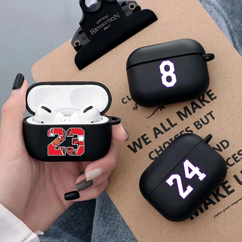 Superstar 8 24 Number Earphone Case for Airpods 3 2 1 Soft Black Wirless Bluetooth Headphone Cover Air Pods Pro Funda
