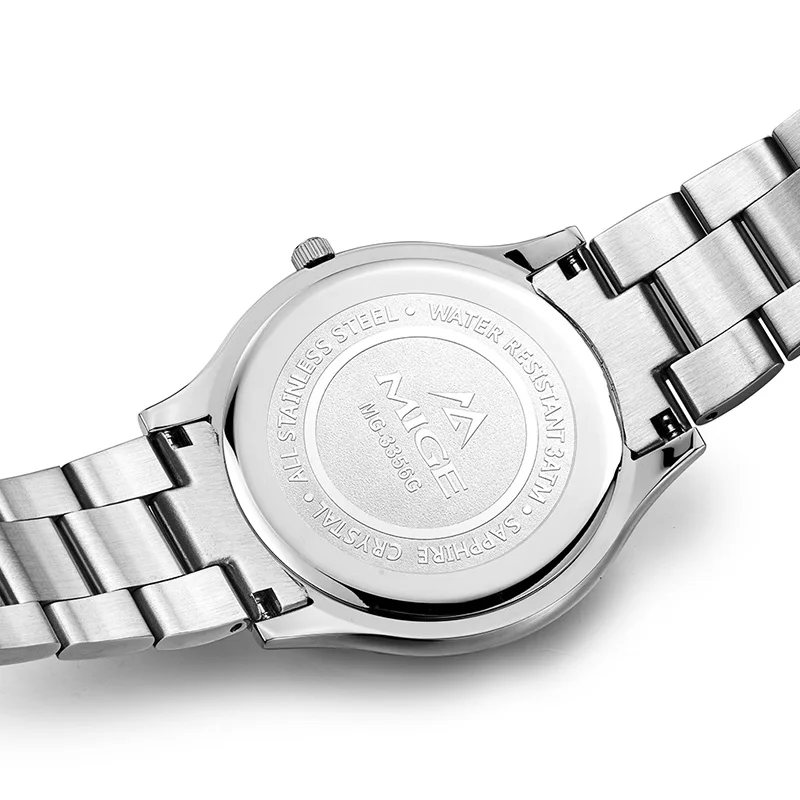 MIGE Fashion Couple Quartz Wristwatch Luxury Women Stainless Steel Quartz Wrist Watches men‘s Business Casual Wristwatches