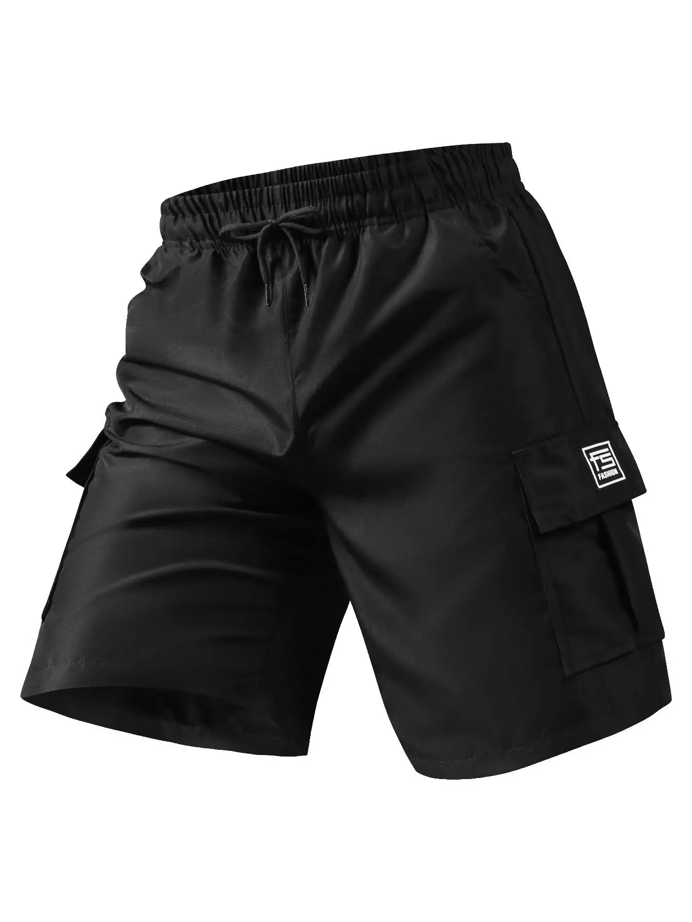 Men's Plain Regular Style Cargo Shorts with Drawstrings and Elastic Waistband, Large Flap Pocket Pants Design, Casual Shorts, Suitable for Summer Basketball, Beach Vacation, Daily Travel, Fitness and Other Scenes, Men's Versatile Cargo Shorts