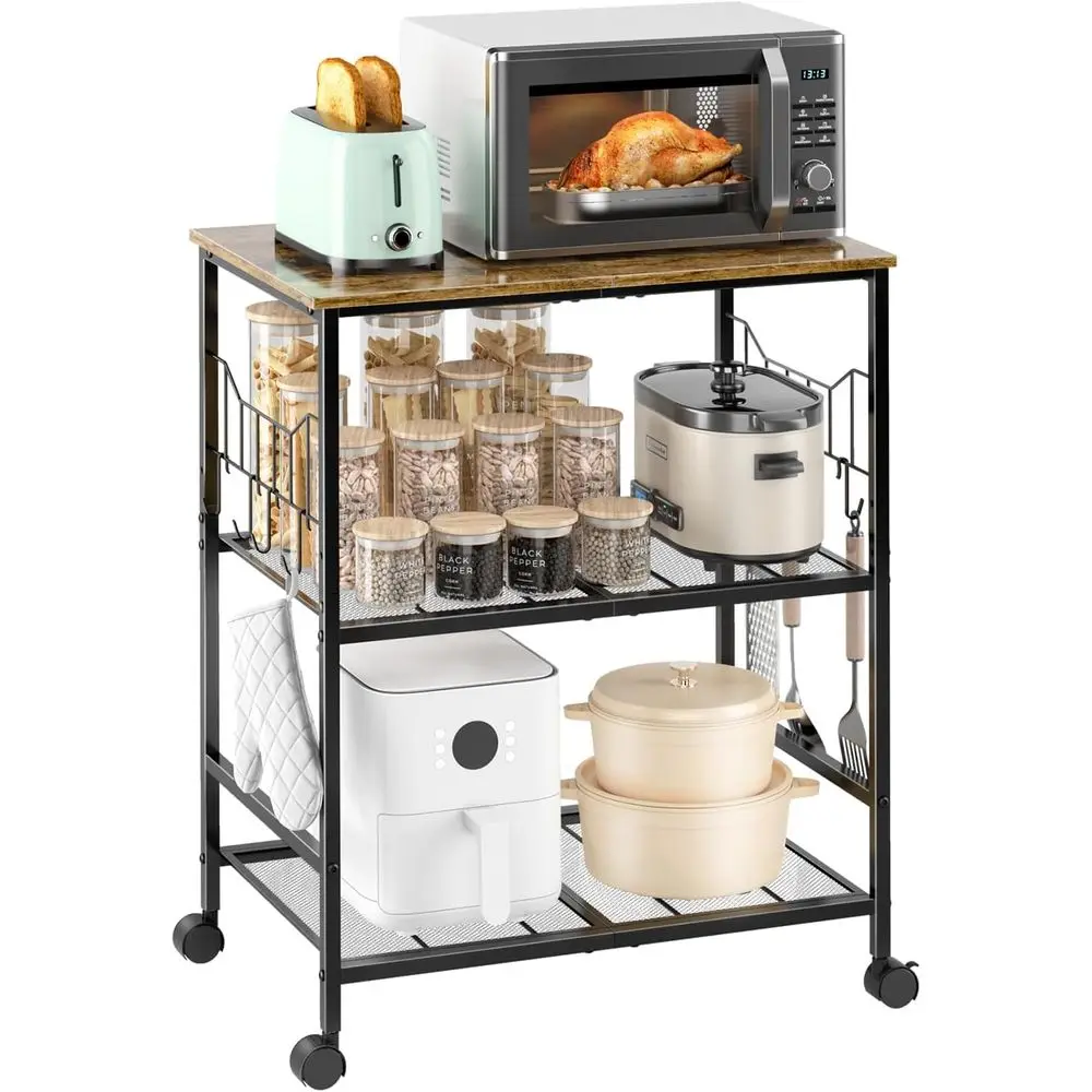 

Rolling Kitchen Microwave Cart with Wheels, 3 Tier Microwave Storage Cart with Adjustable Shelves, Coee Table, Utility Cart