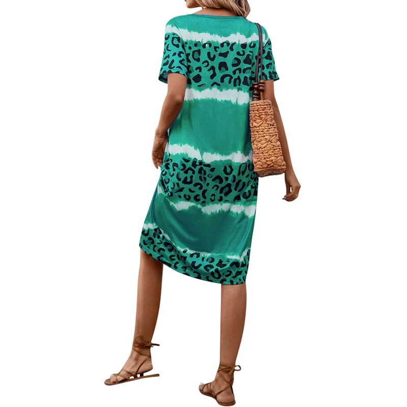 Abiti bohémien a maniche corte stampati vintage chic da donna Abiti da spiaggia Boho con scollo a V da donna